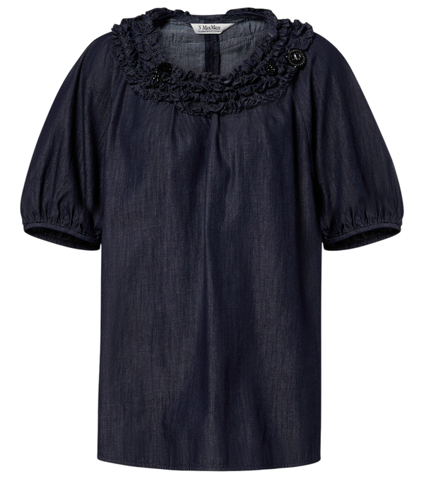 'S Max Mara Camicetta in denim con volant e decorazioni