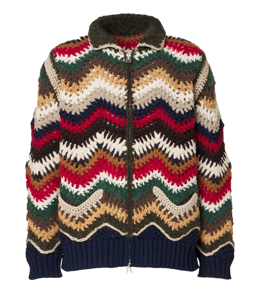 Sacai Chevron wool, mohair, and silk-blend cardigan