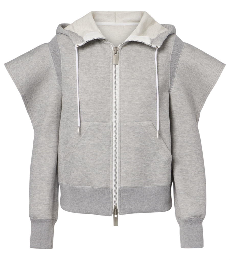Sweat à capuche en molleton de mélange de coton à découpes Sacai