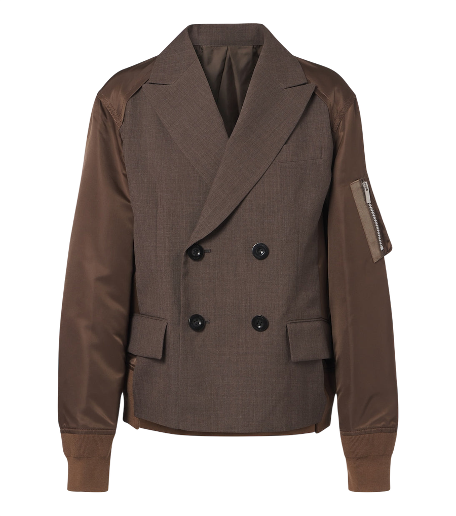 Sacai Double-breasted wool and technical jacket