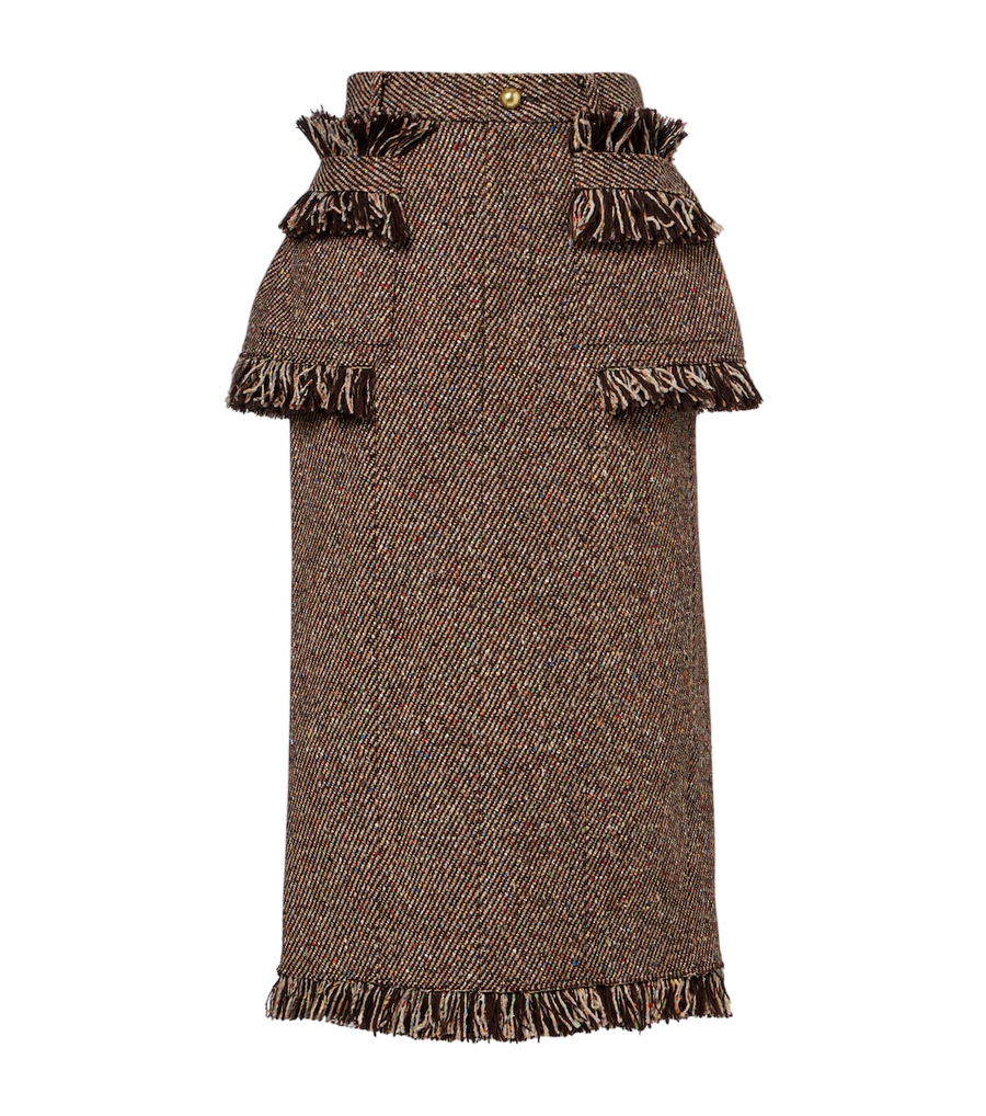 Sacai Fringed peplum tweed midi skirt