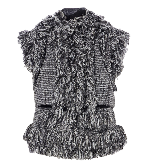 Sacai Fringed wool-blend tweed vest