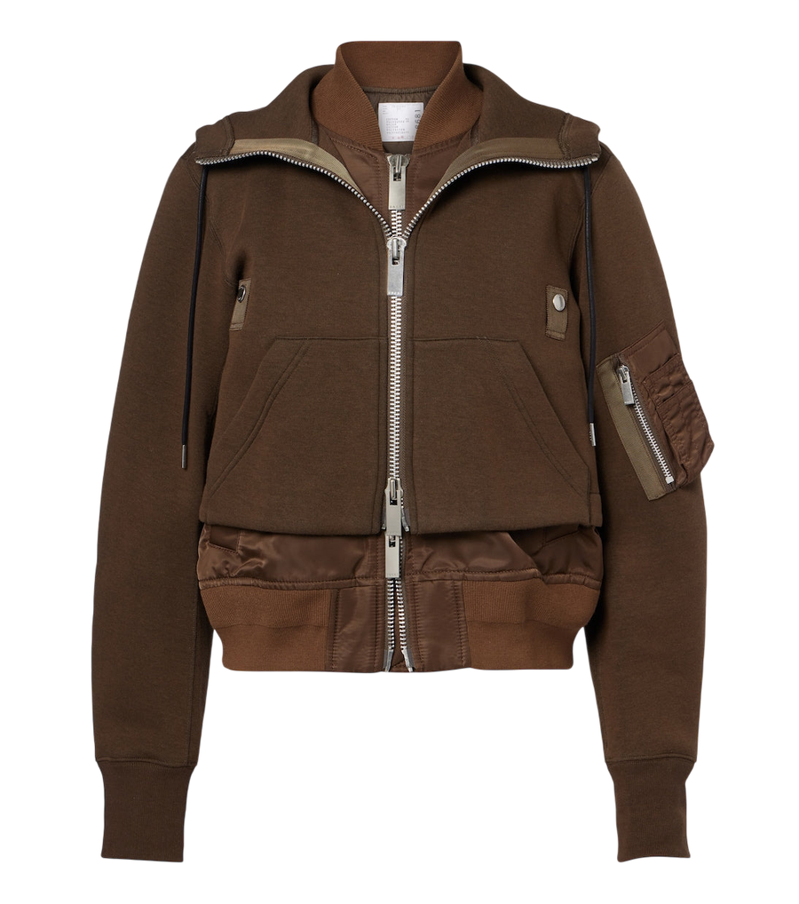 Sudadera con capucha y cremallera de mezcla de algodón con capas de Sacai