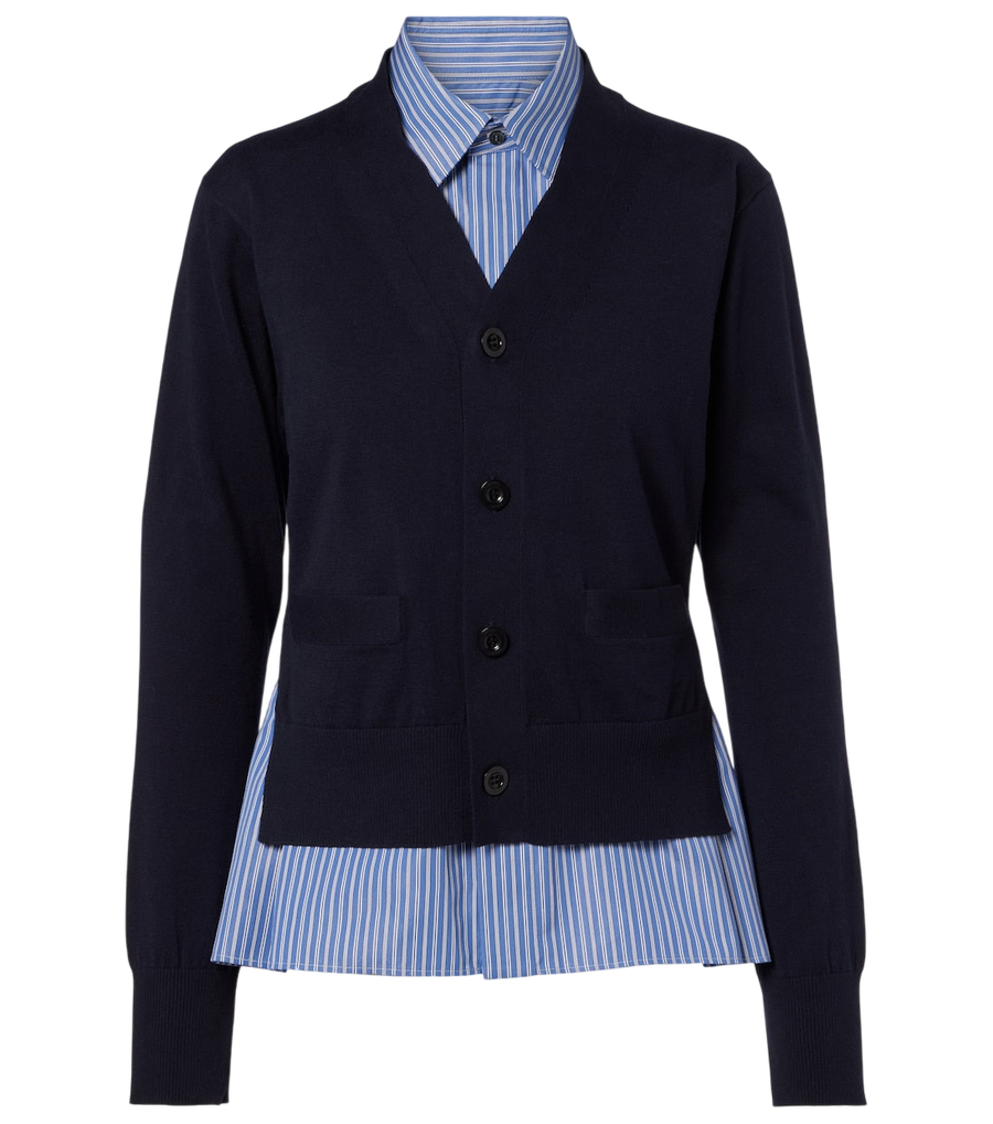 Sacai Layered striped cotton cardigan