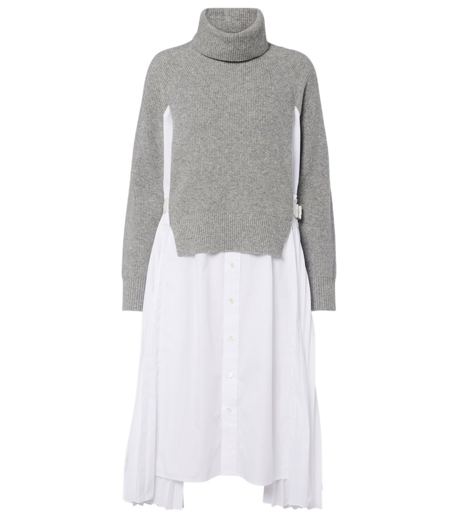Sacai Abito midi a strati con collo dolcevita