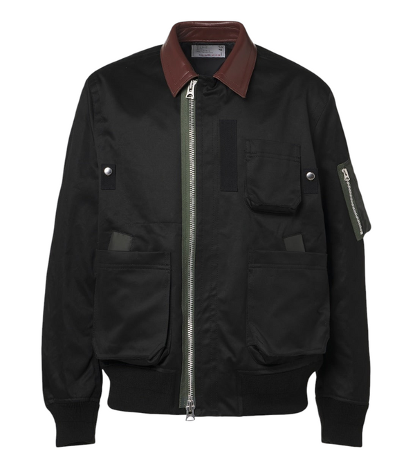 Sacai Leather-trimmed cotton blouson jacket