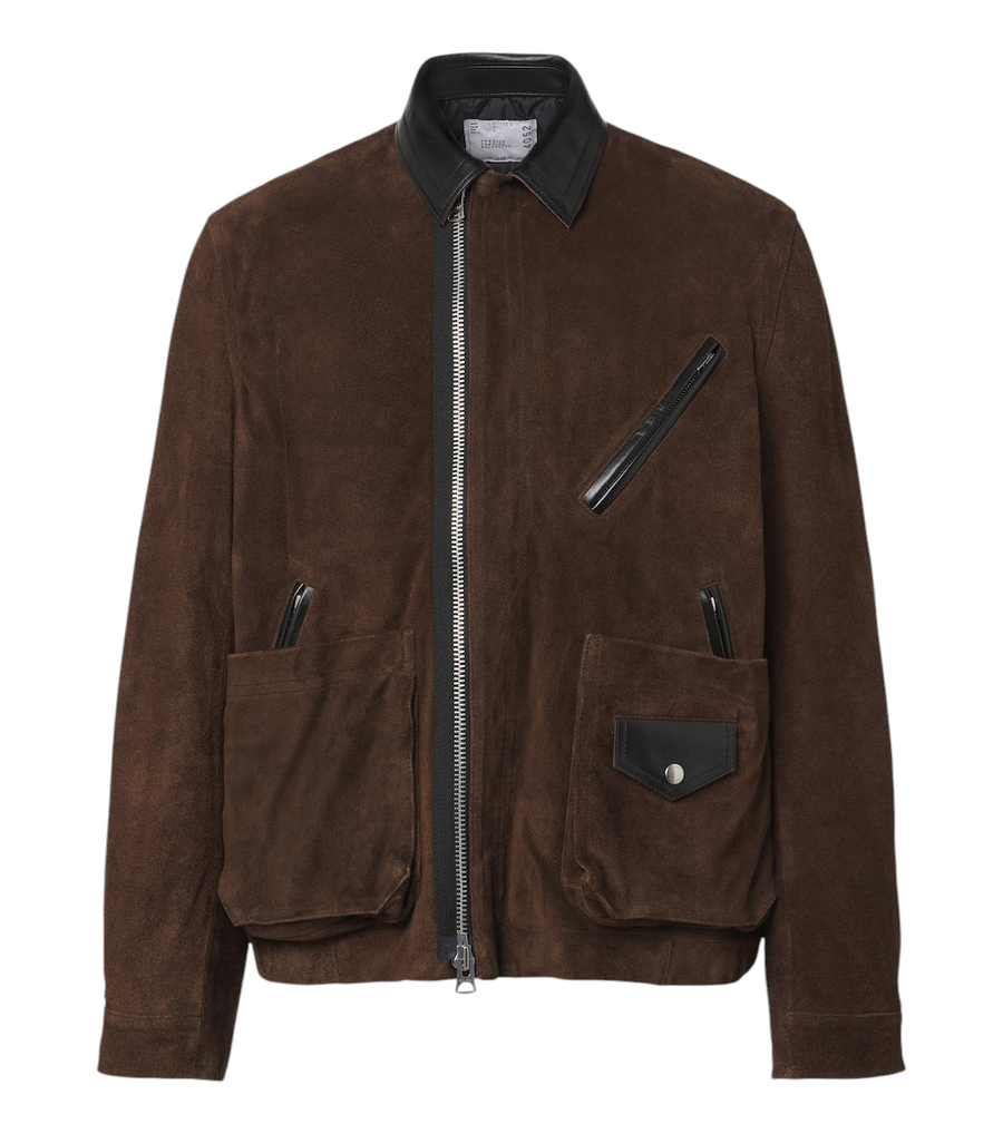 Sacai Leather-trimmed suede blouson jacket