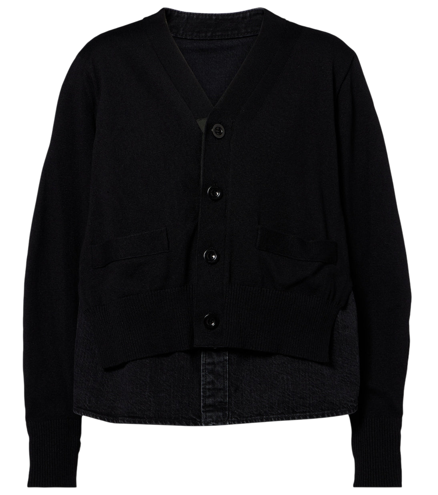 Sacai Paneled cotton-blend cardigan