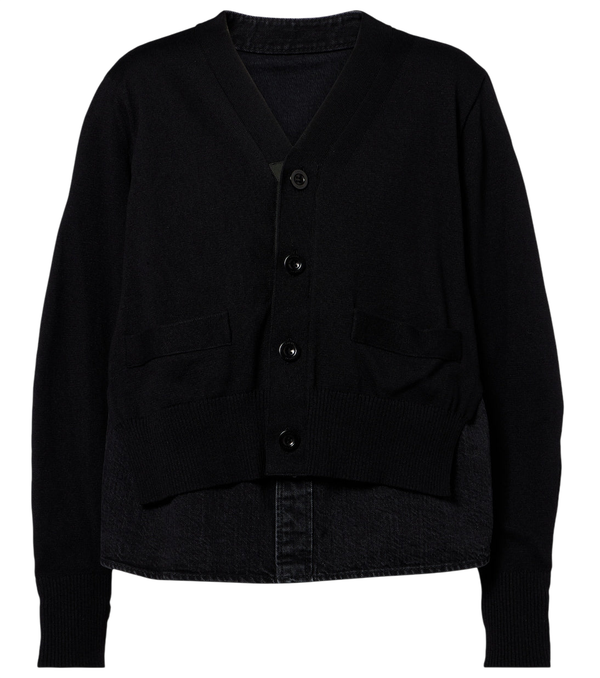 Sacai Paneled cotton-blend cardigan