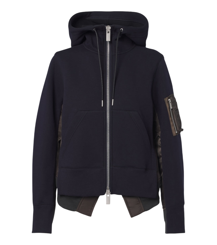 Sacai Paneled cotton-blend zip-up hoodie