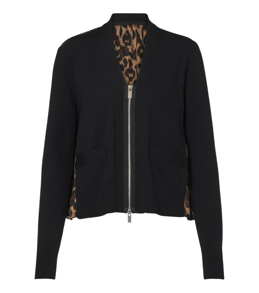 Sacai Paneled leopard-print cotton-blend cardigan
