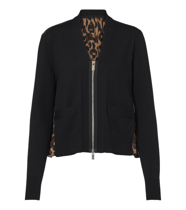 Sacai Paneled leopard-print cotton-blend cardigan