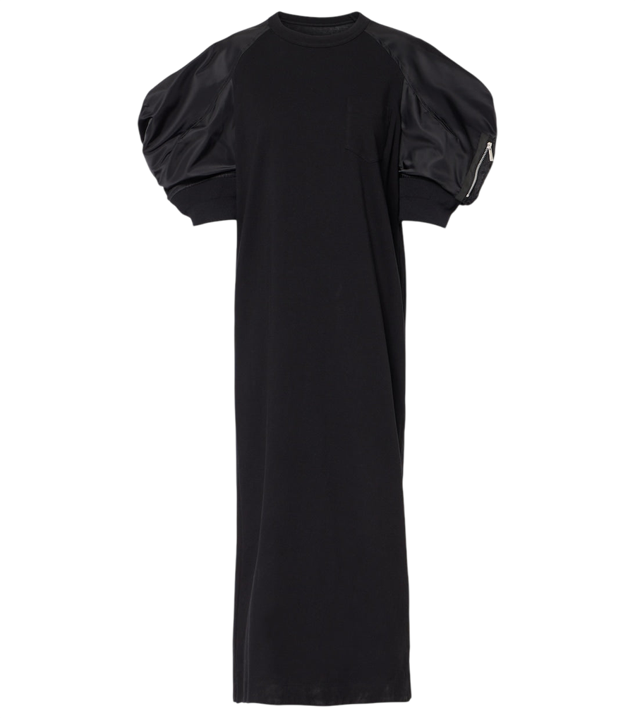 Sacai Puff-sleeve cotton-blend jersey midi dress