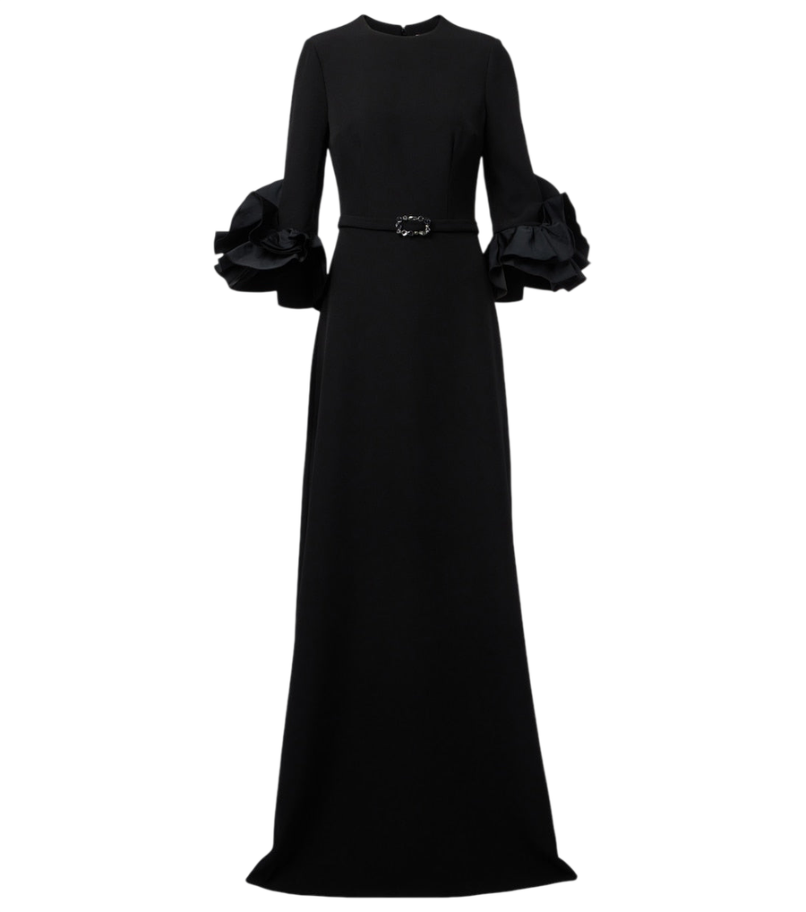 Safiyaa Belted ruffled crêpe gown