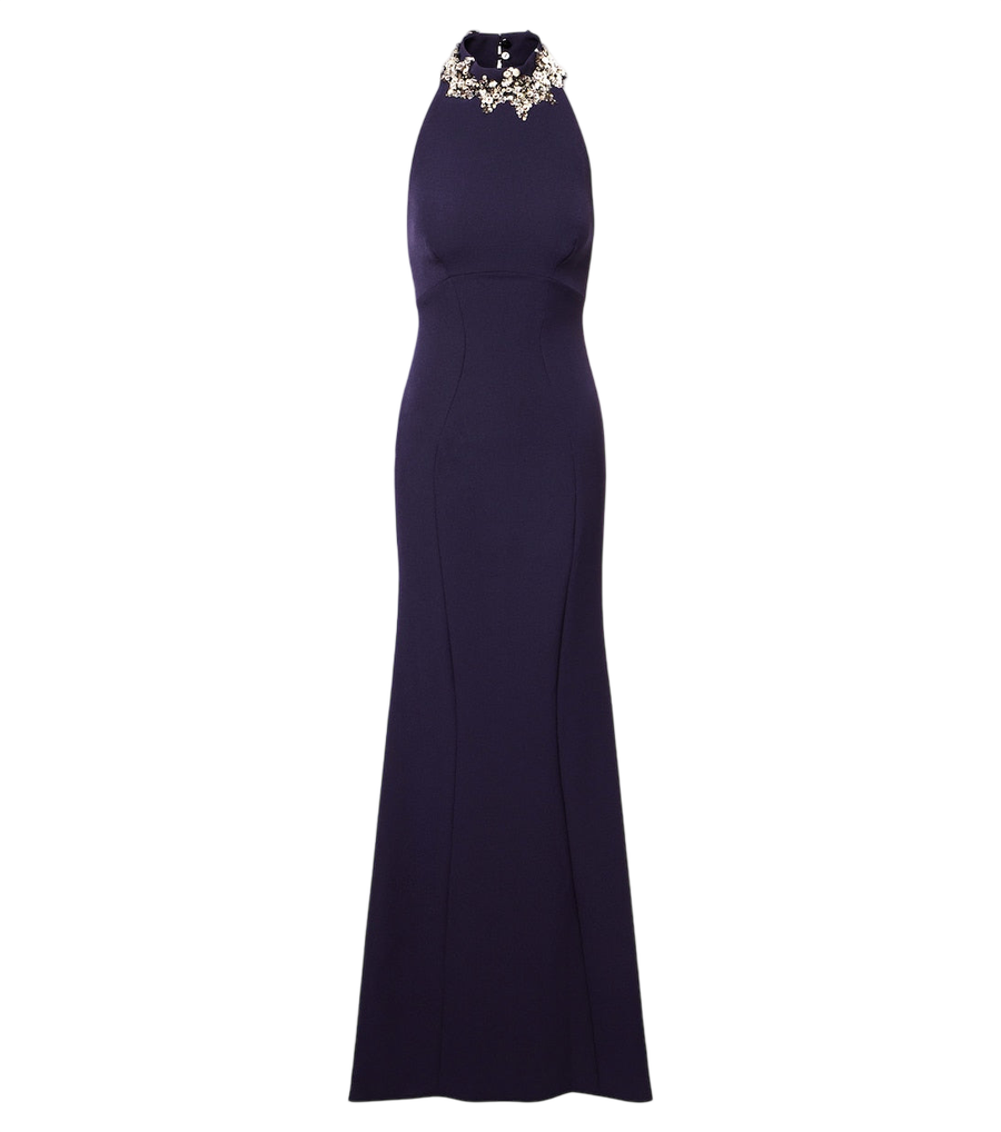 Safiyaa Vestido comprido Lark em crepe com decote halter e aplicações