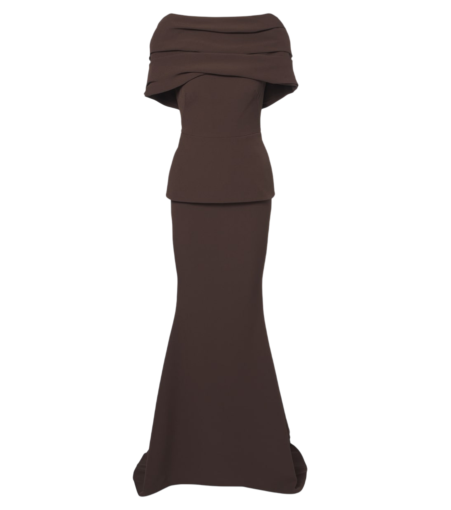 Robe longue drapée à basque en crêpe Safiyaa Loura