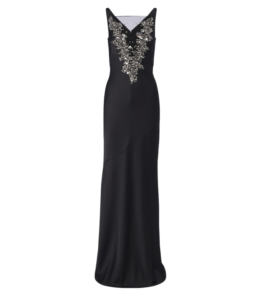 Robe longue en crêpe ornée Safiyaa Mela