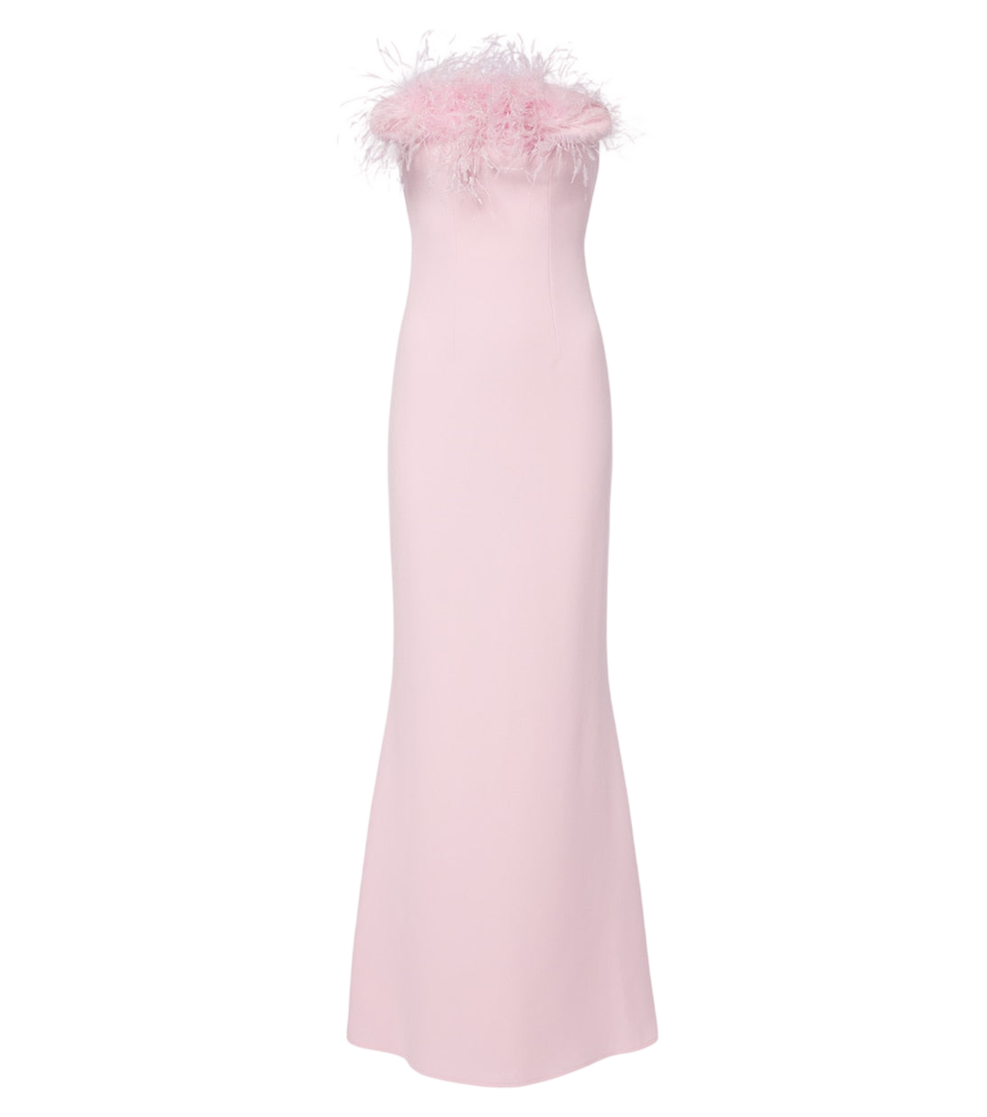 Safiyaa Vestido de gala Soshin em crepe com acabamentos em penas
