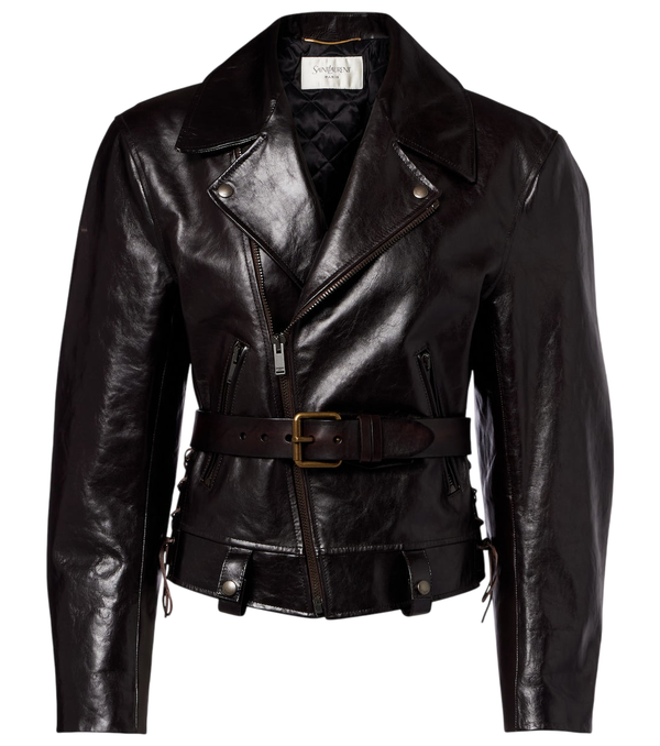 Saint Laurent Belted leather biker jacket