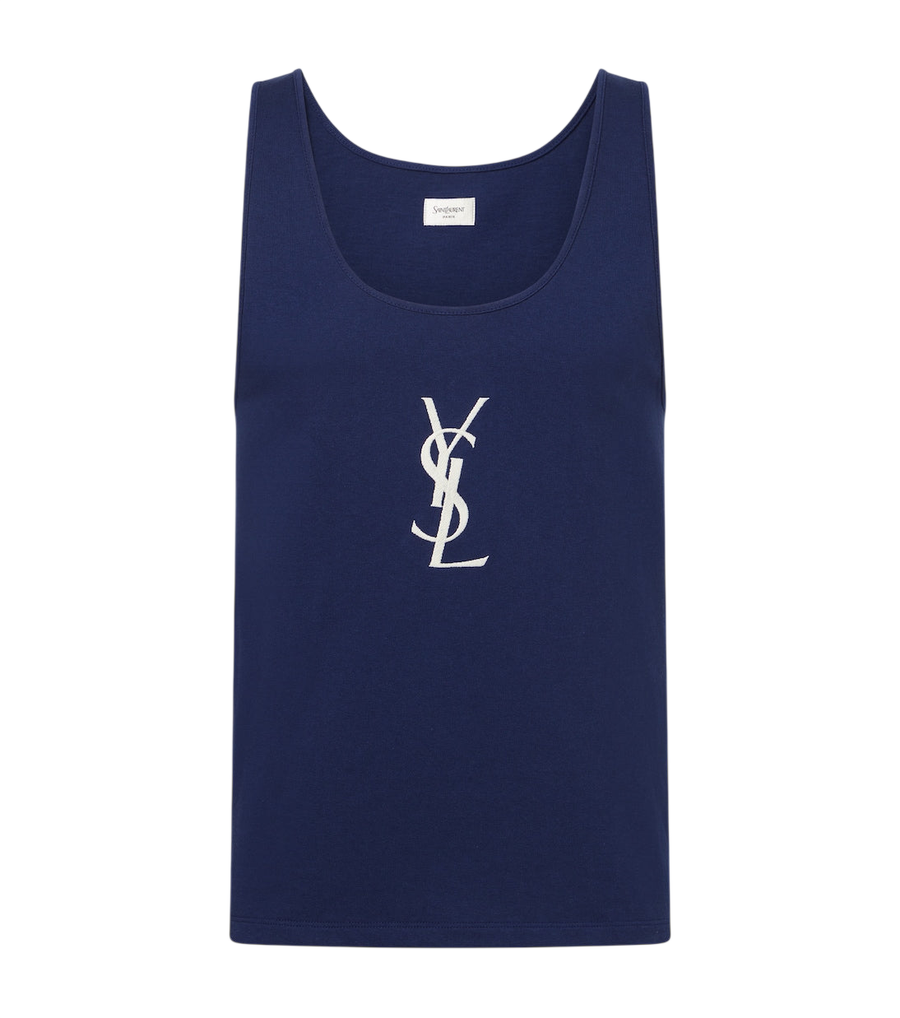 Saint Laurent Cassandre embroidered cotton tank top