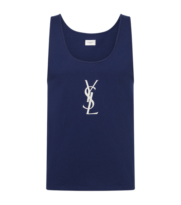 Saint Laurent Cassandre embroidered cotton tank top