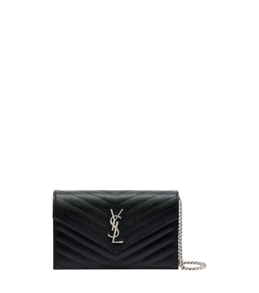 Saint Laurent Cassandre Portafoglio piccolo in pelle con catena