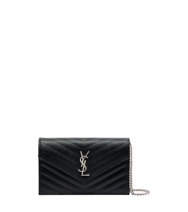 Saint Laurent Cassandre Portafoglio piccolo in pelle con catena