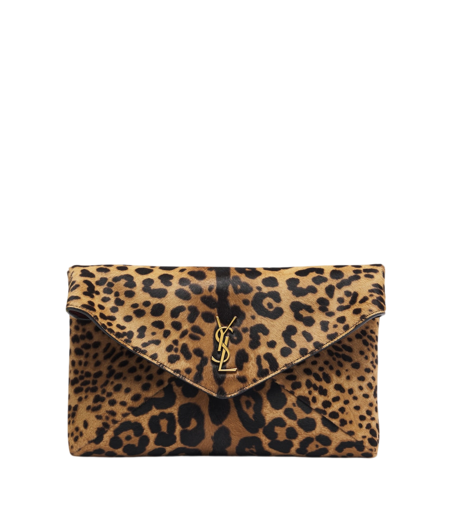 Saint Laurent Pochette Cassandre in pelle di vitello con stampa leopardata