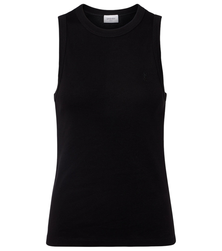 Saint Laurent Cassandre ribbed-knit cotton tank top