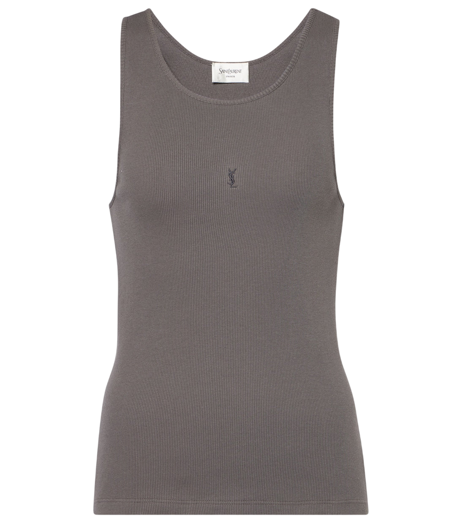 Saint Laurent Cassandre ribbed-knit cotton tank top