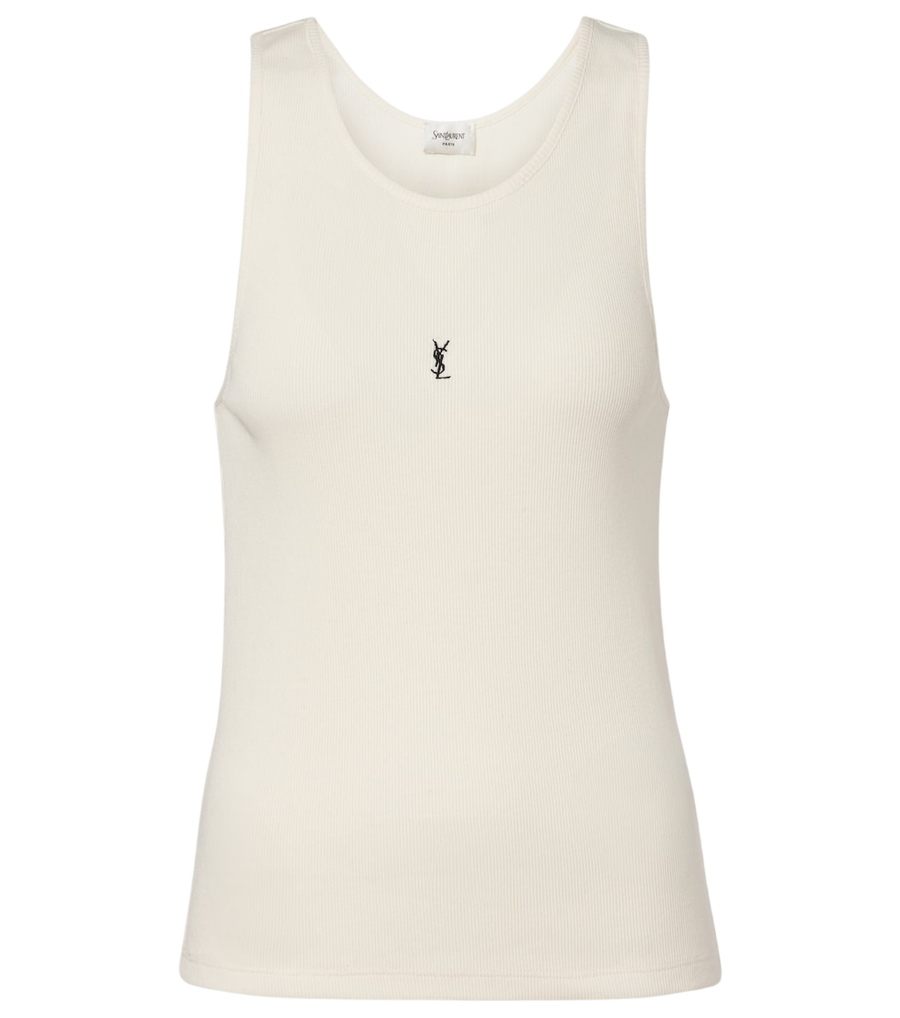 Camiseta de tirantes Saint Laurent Cassandre de punto acanalado de algodón