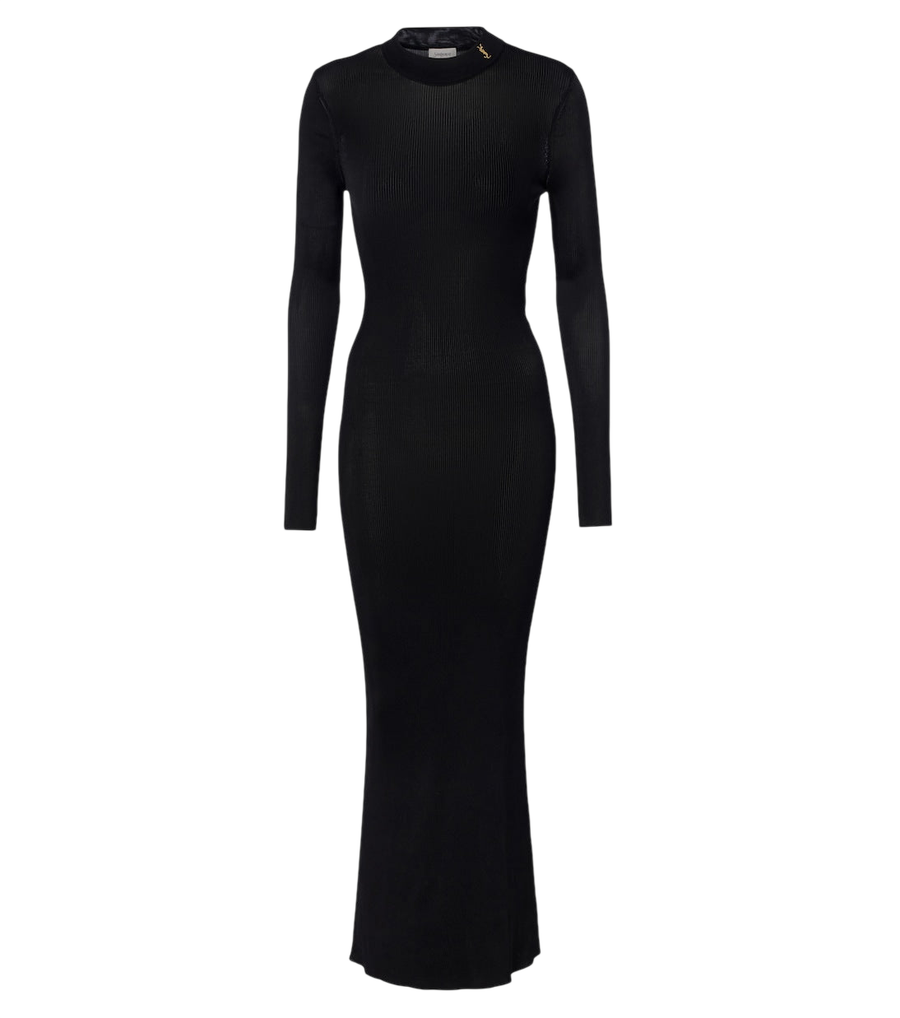 Saint Laurent Cassandre ribbed-knit silk maxi dress
