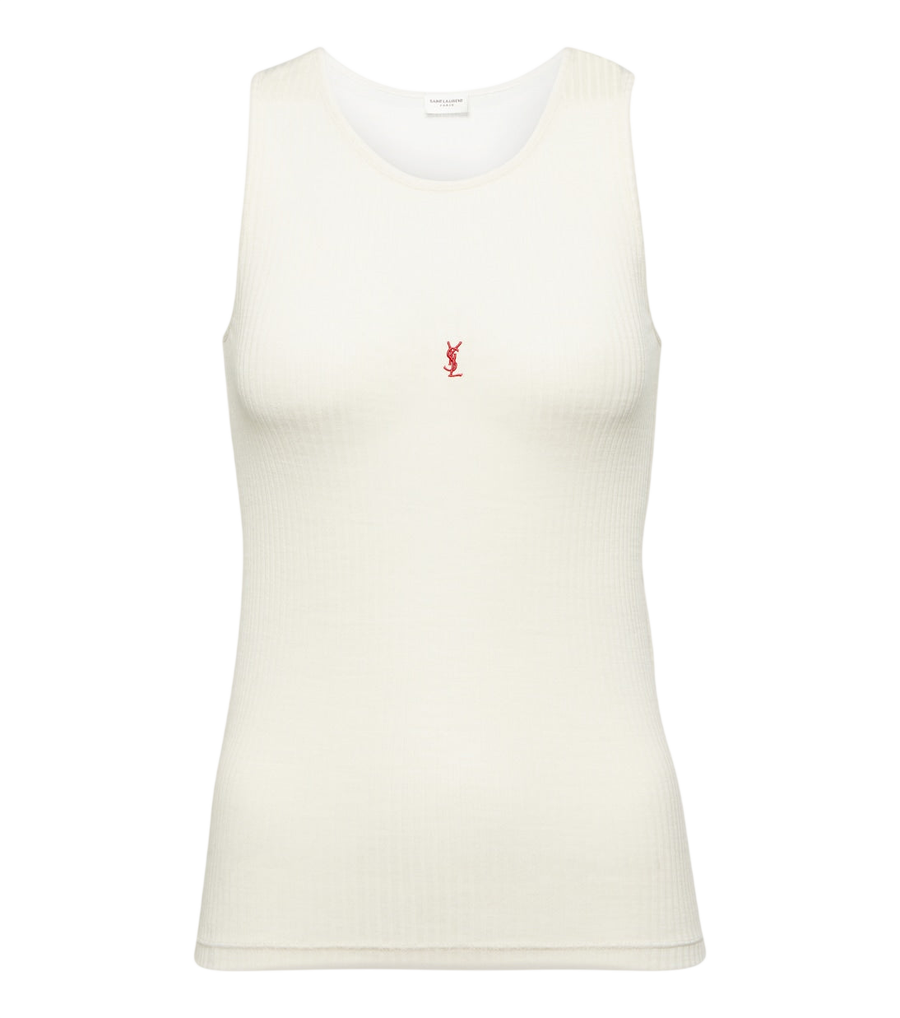 Camiseta de tirantes Saint Laurent Cassandre de punto acanalado de lana