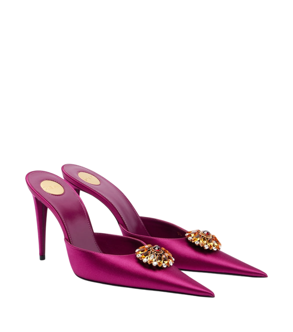 Saint Laurent Cosmo embellished satin crêpe mules