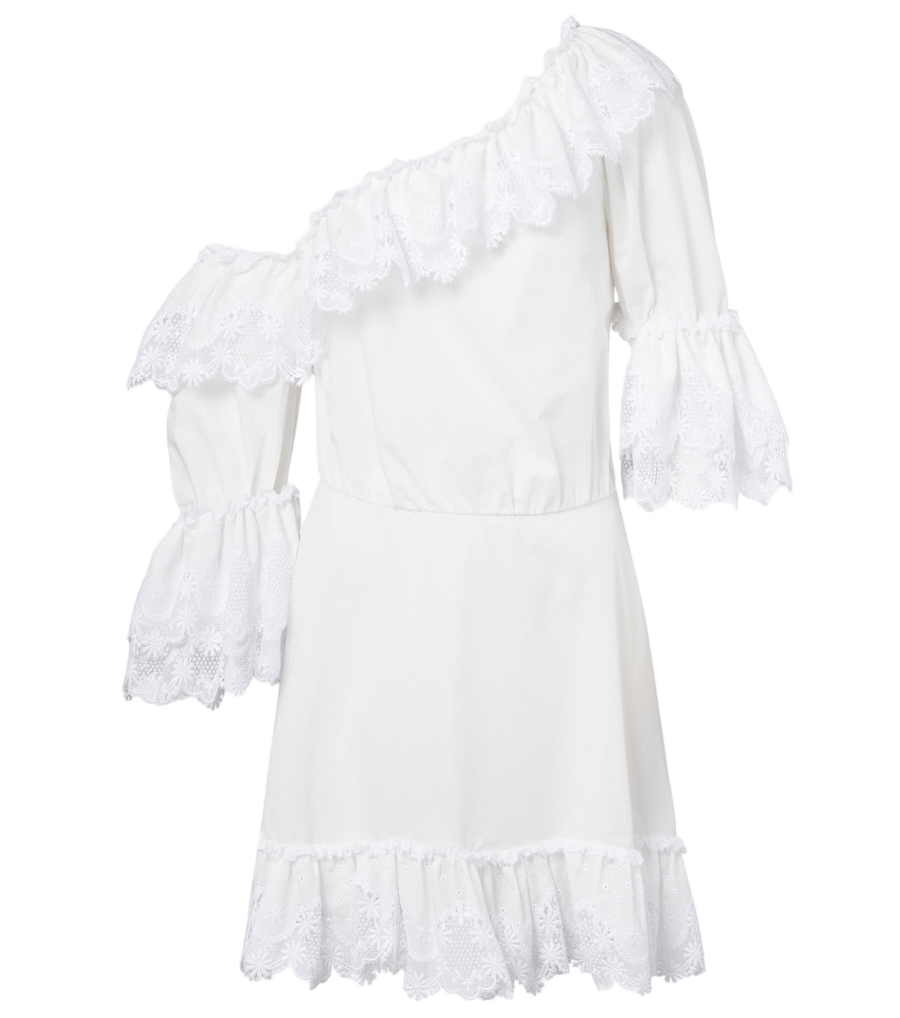 Saint Laurent Embroidered ruffled cotton poplin minidress