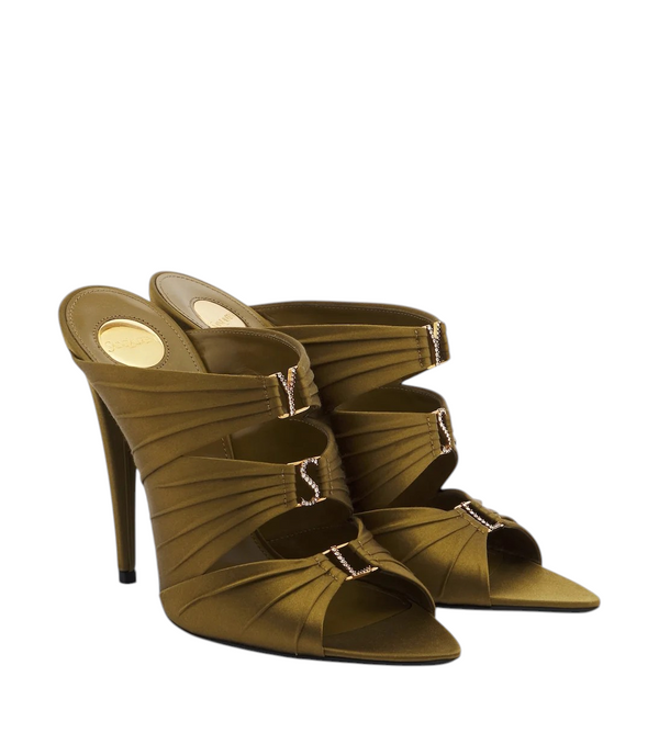 Saint Laurent Emilie embellished crepe satin mules
