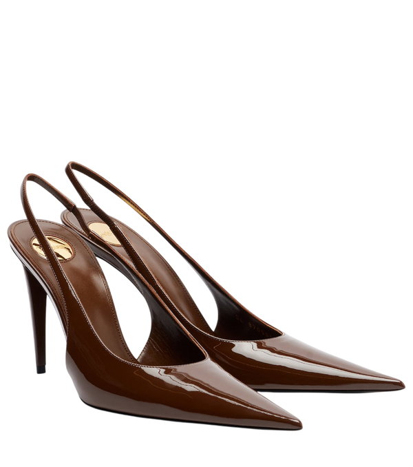 Saint Laurent Sapatos de salto Guermantes em pele envernizada com tira traseira