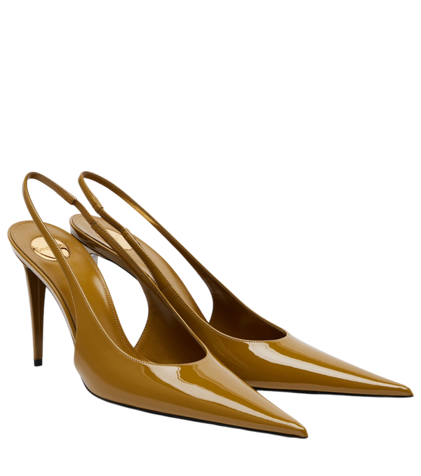 Saint Laurent Sapatos de salto Guermantes em pele envernizada com tira traseira