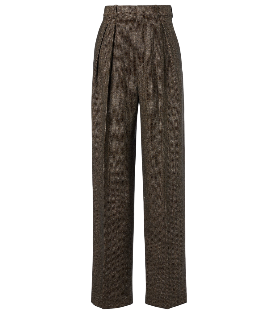 Saint Laurent Herringbone wool-blend wide-leg pants