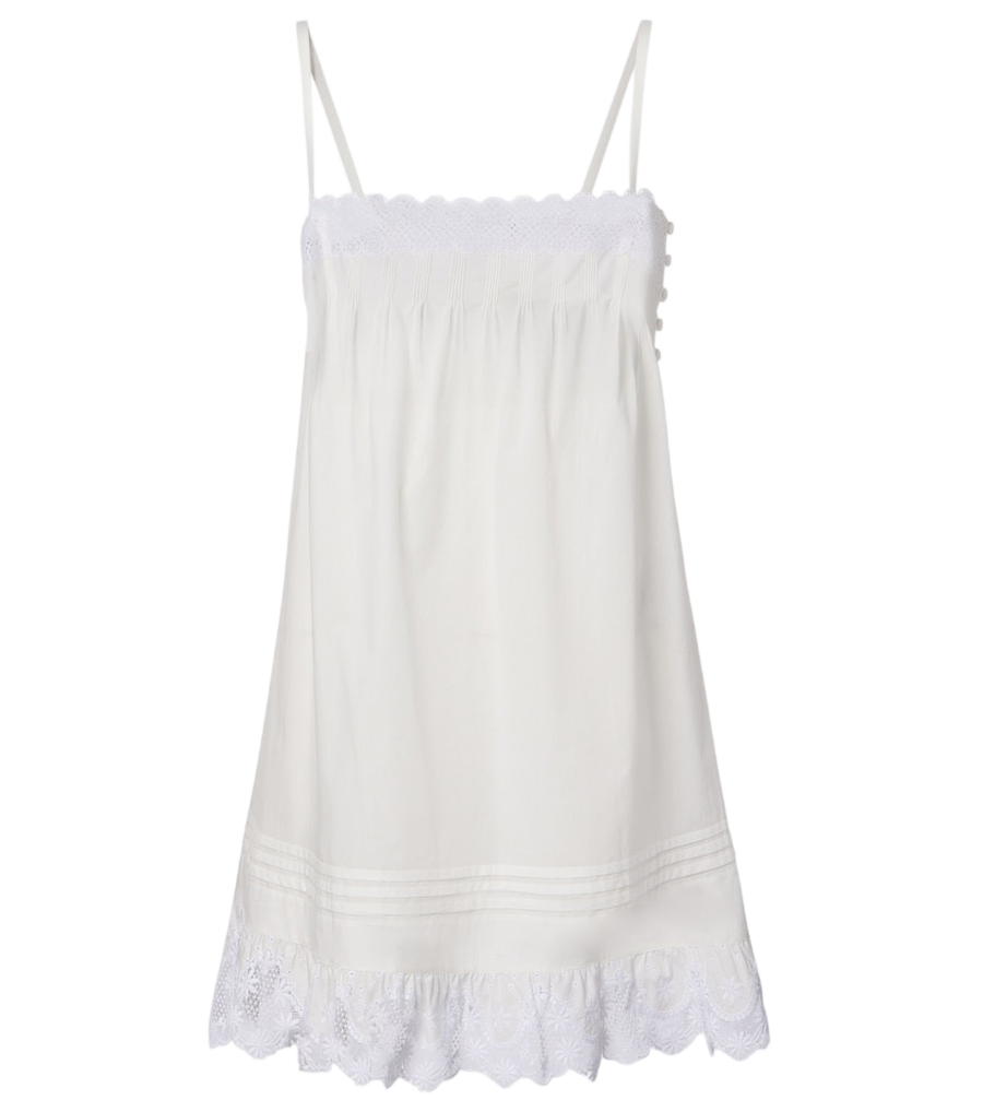Saint Laurent Lace-trimmed cotton slip dress