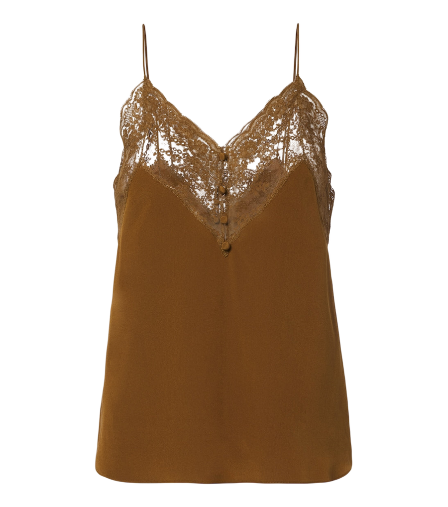 Camisola de crepé de china de seda con ribete de encaje de Saint Laurent