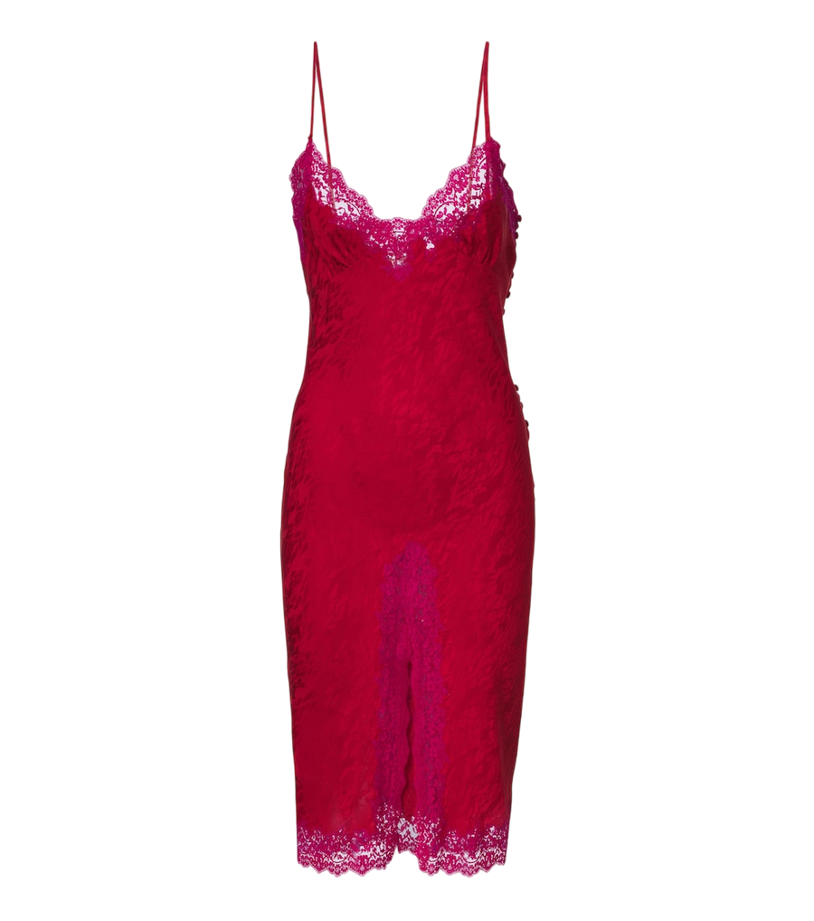 Saint Laurent Lace-trimmed silk jacquard midi dress