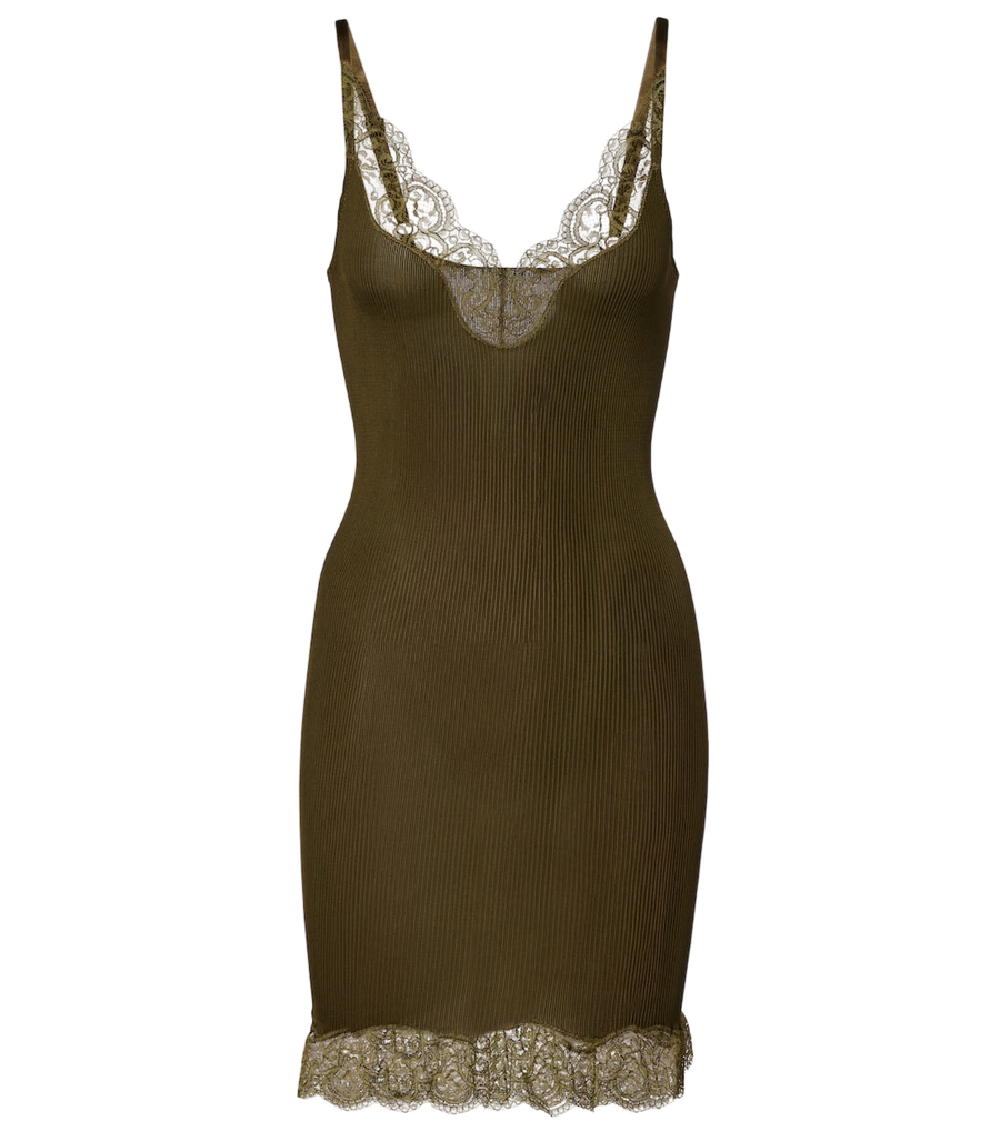 Saint Laurent Lace-trimmed silk jersey slip dress