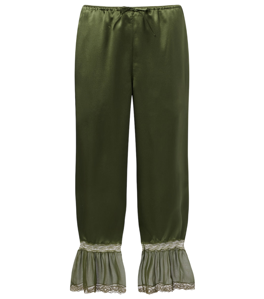 Saint Laurent Lace-trimmed silk satin straight pants