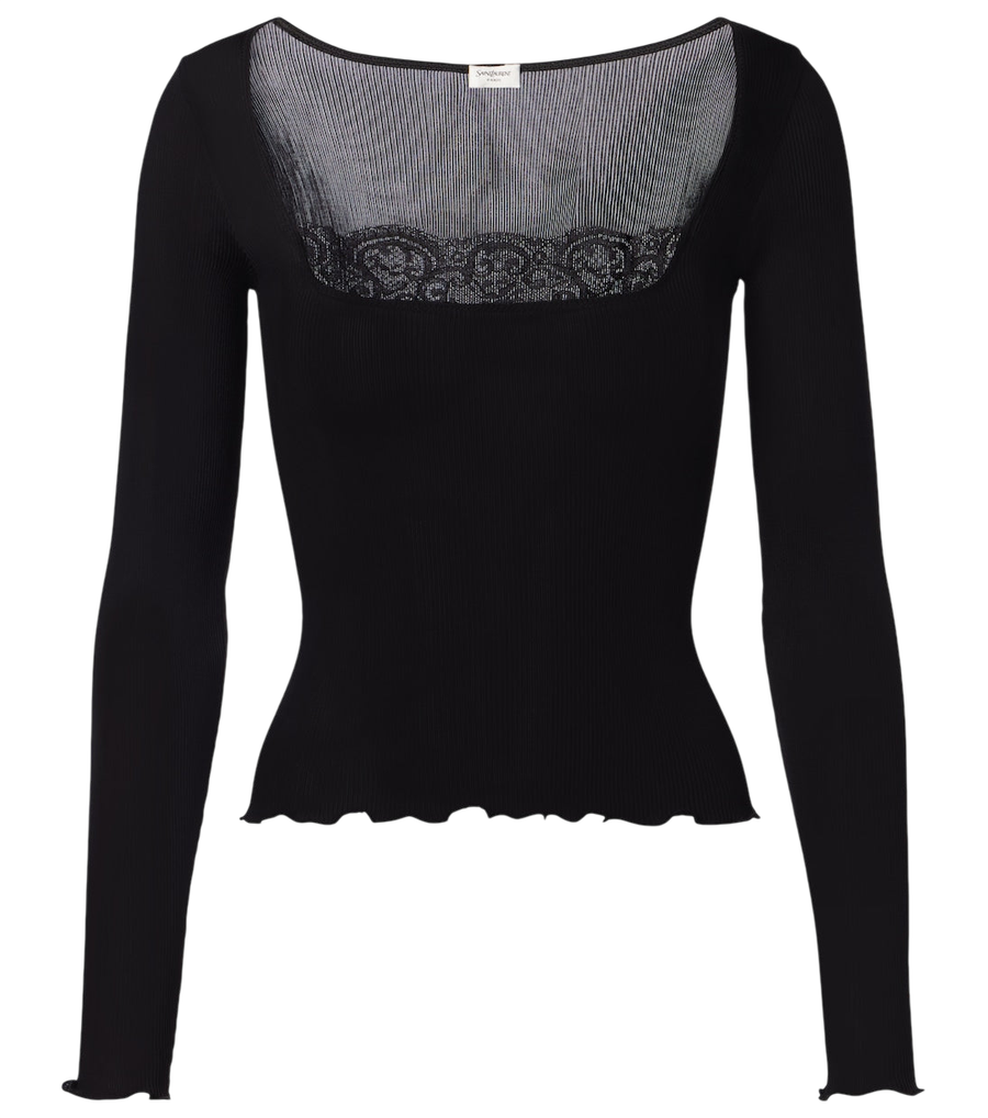 Top de seda con ribete de encaje de Saint Laurent