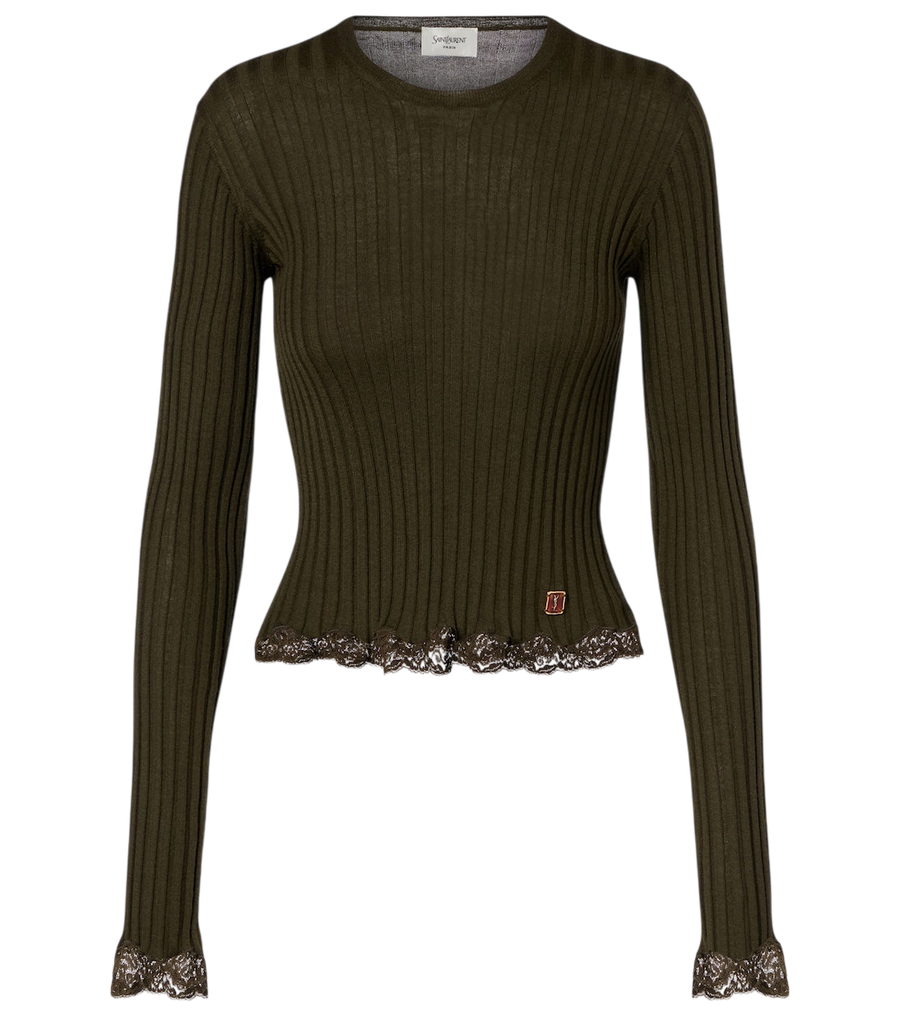 Saint Laurent Lace-trimmed wool, cashmere, and silk top