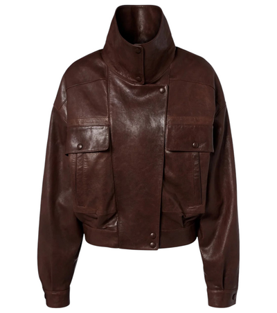 Saint Laurent Leather Bomber Jacket [white-bg-processed] 1786642515977