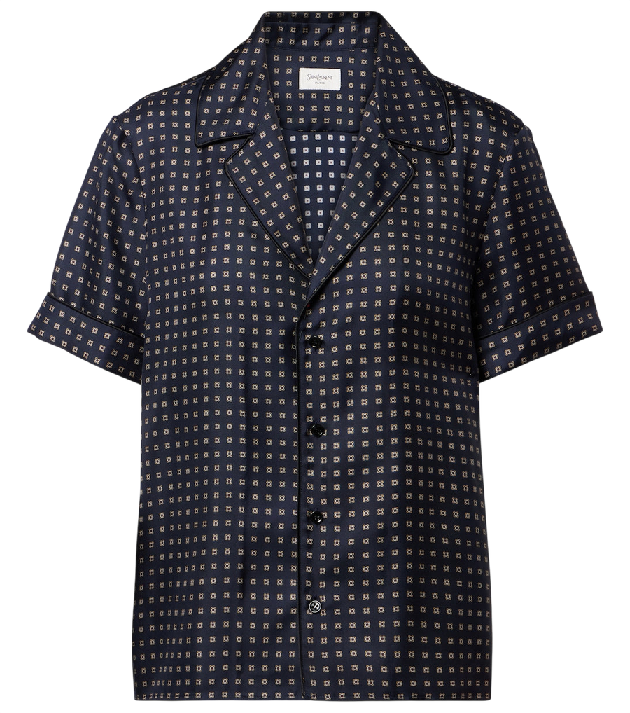 Chemise de pyjama en satin de soie imprimé Saint Laurent