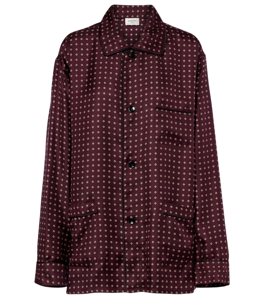 Camisa de pijama de satén de seda estampada Saint Laurent