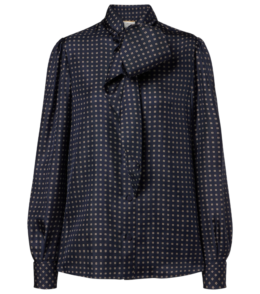 Blusa Saint Laurent de seda crepé de China estampada con cuello anudado